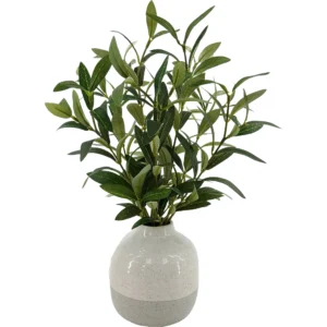 14in Indoor Artificial Olive Plant in 2-Tone Color Ceramic Vase