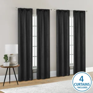 4 of a Kind Blackout Curtain Panels, Set of 4, Black, 28" W x 84" L