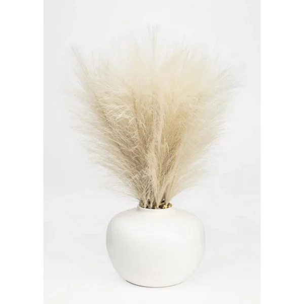 Artificial Pampas in White Rounded Ceramic Vase